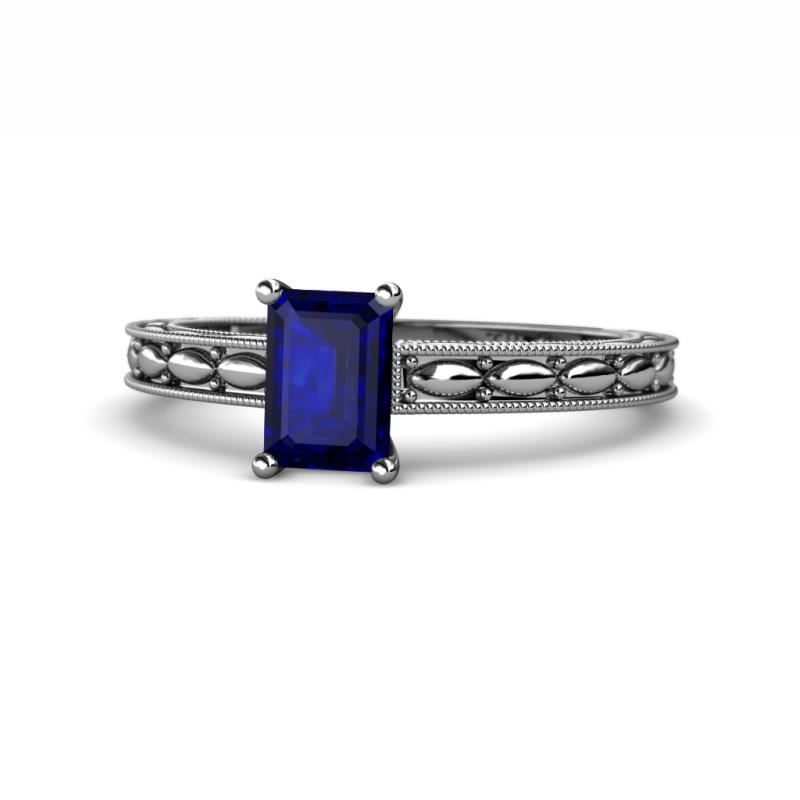 Rachel Classic 7x5 mm Emerald Shape Blue Sapphire Solitaire Engagement Ring 