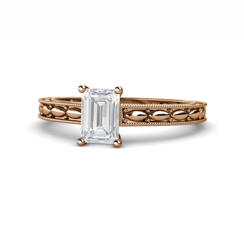Rachel Classic 7x5 mm Emerald Shape White Sapphire Solitaire Engagement Ring 