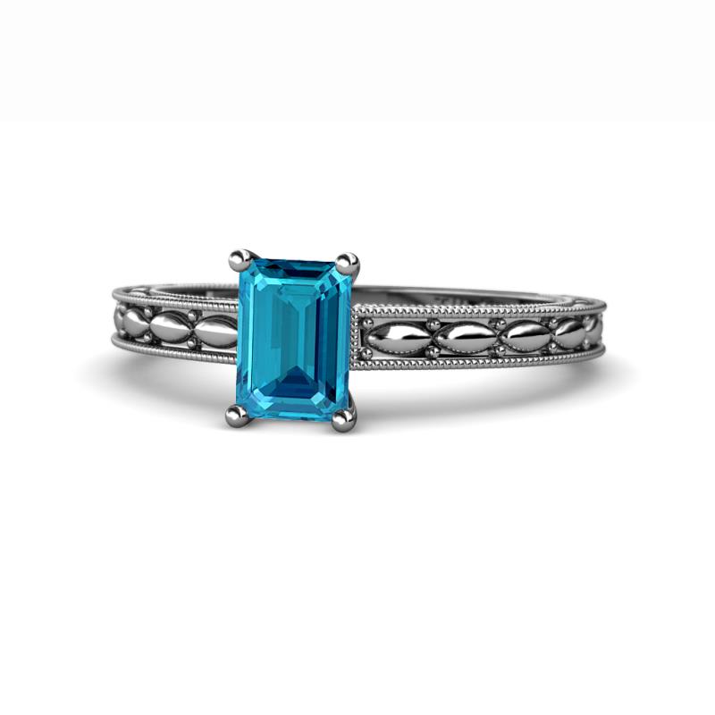 Rachel Classic 7x5 mm Emerald Shape London Blue Topaz Solitaire Engagement Ring 