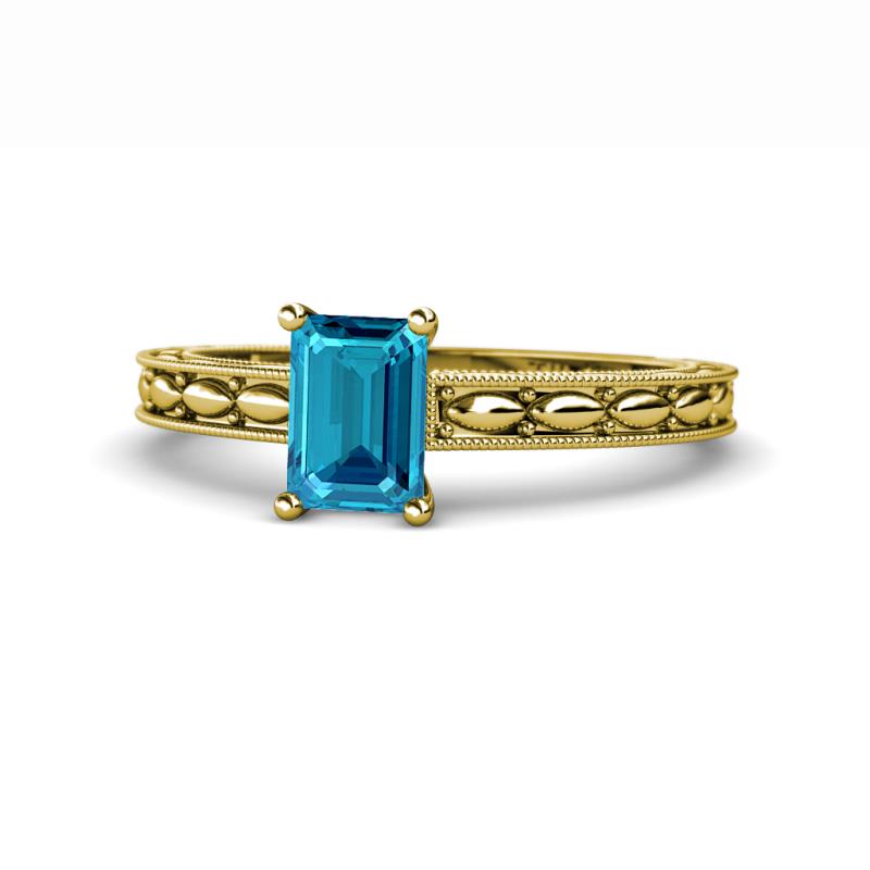Rachel Classic 7x5 mm Emerald Shape London Blue Topaz Solitaire Engagement Ring 