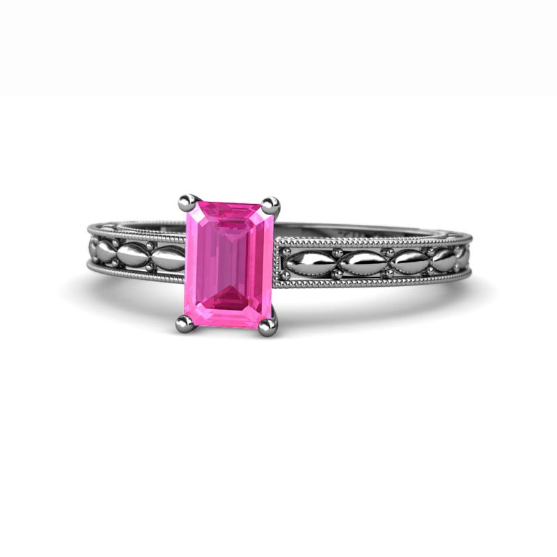 Rachel Classic 7x5 mm Emerald Shape Pink Sapphire Solitaire Engagement Ring 