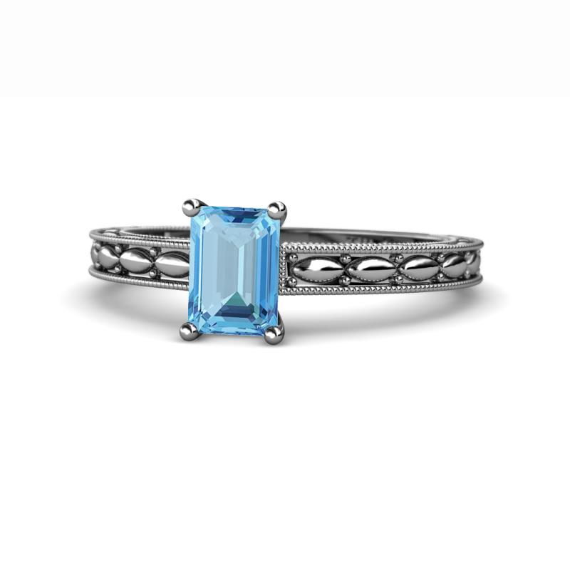 Rachel Classic 7x5 mm Emerald Shape Blue Topaz Solitaire Engagement Ring 