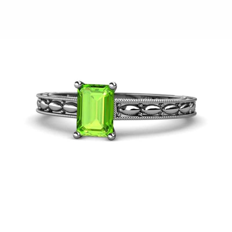 Rachel Classic 7x5 mm Emerald Shape Peridot Solitaire Engagement Ring 