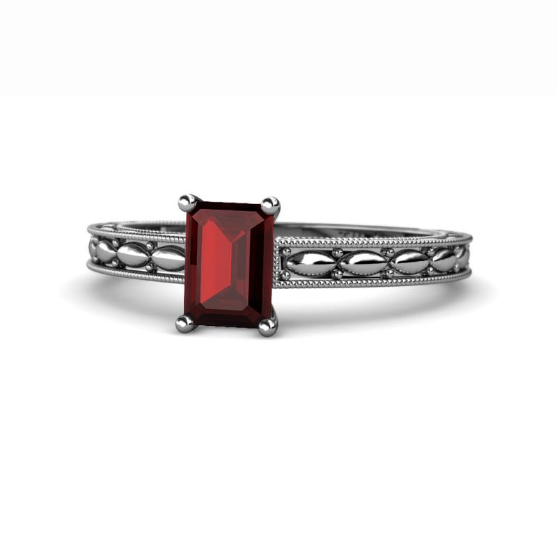 Rachel Classic 7x5 mm Emerald Shape Red Garnet Solitaire Engagement Ring 