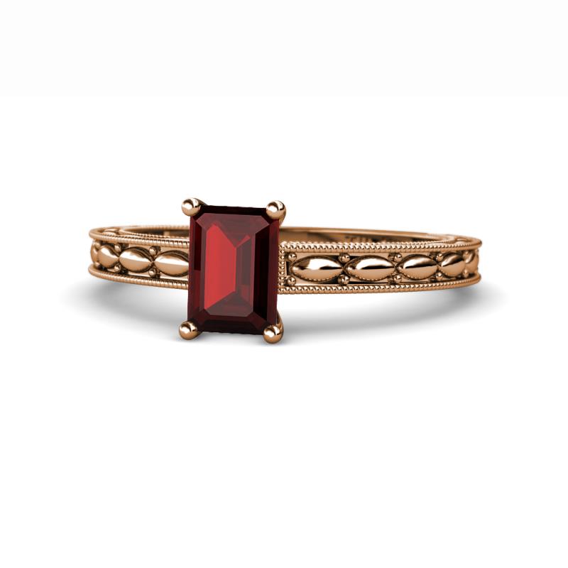 Rachel Classic 7x5 mm Emerald Shape Red Garnet Solitaire Engagement Ring 