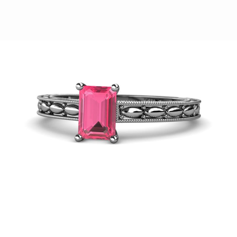 Rachel Classic 7x5 mm Emerald Shape Pink Tourmaline Solitaire Engagement Ring 