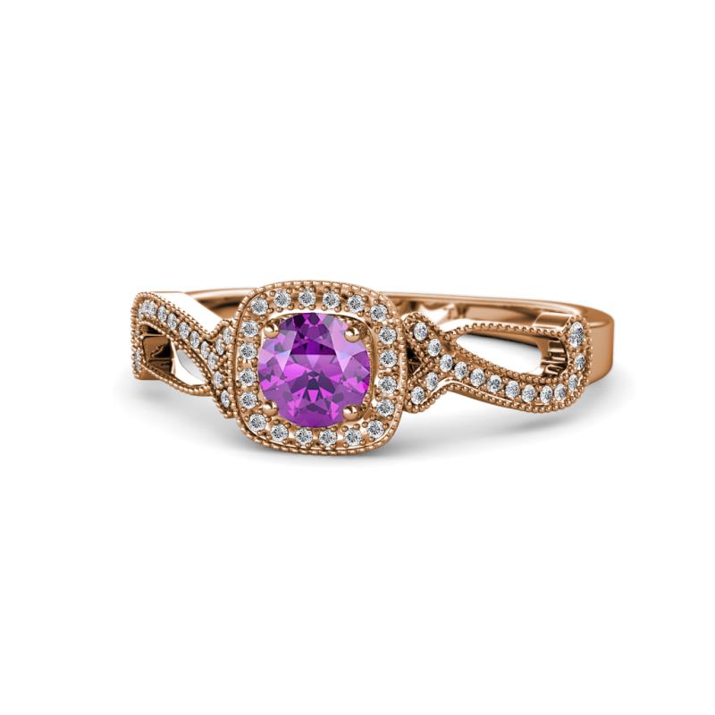 Amy Desire 1.12 ctw Amethyst Round (6.50 mm) & Natural Diamond Round (1.10 mm) Swirl Halo Engagement Ring 