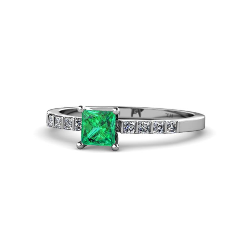 Amra Princess Cut Emerald and Diamond Engagement Ring 