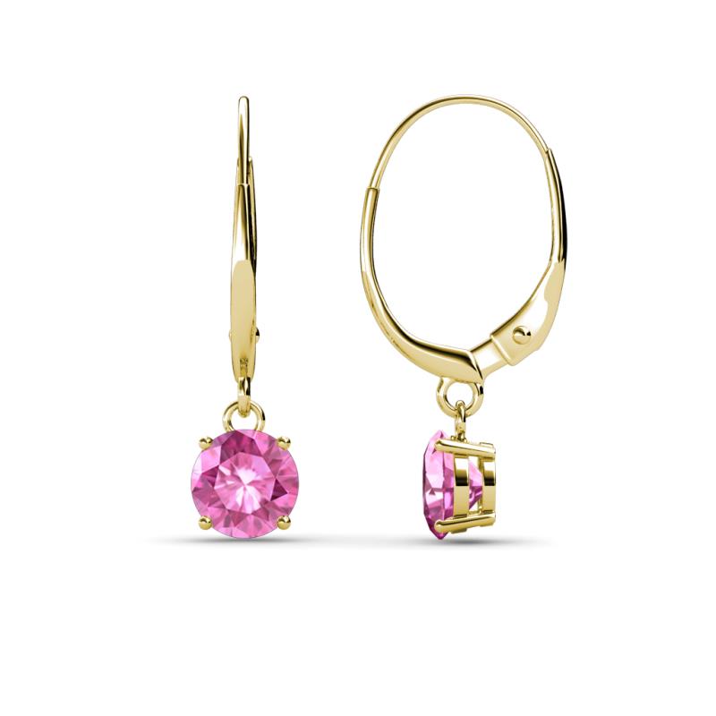Grania Lab Created Pink Sapphire (5mm) Solitaire Dangling Earrings 