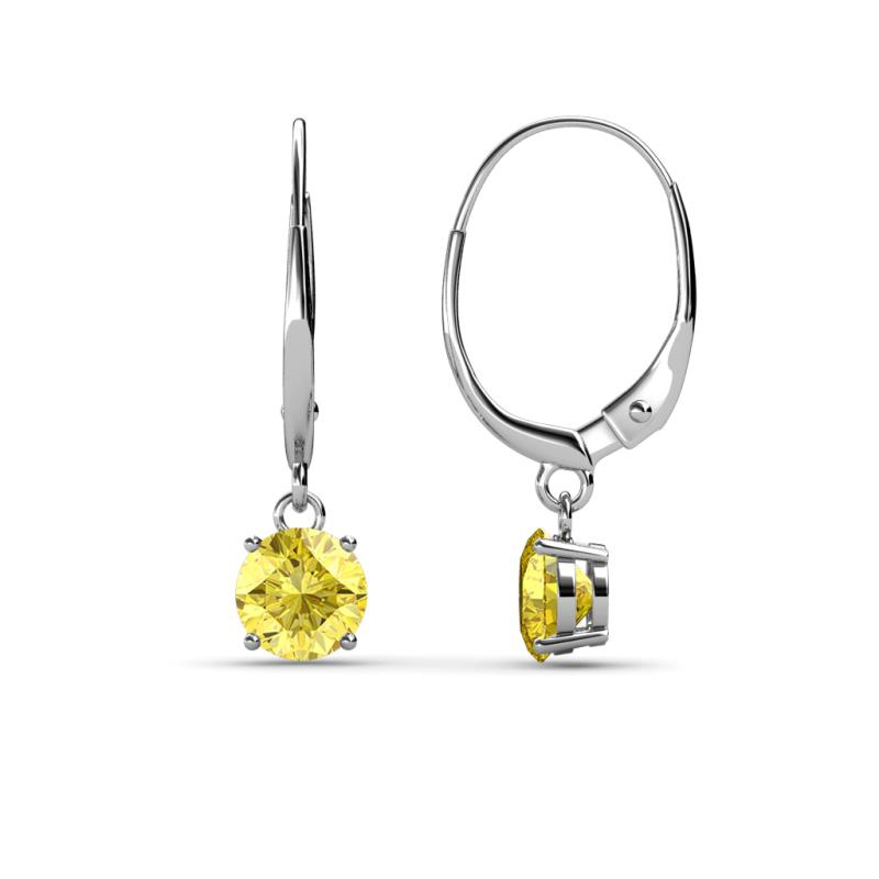 Grania Lab Created Yellow Sapphire (5mm) Solitaire Dangling Earrings 