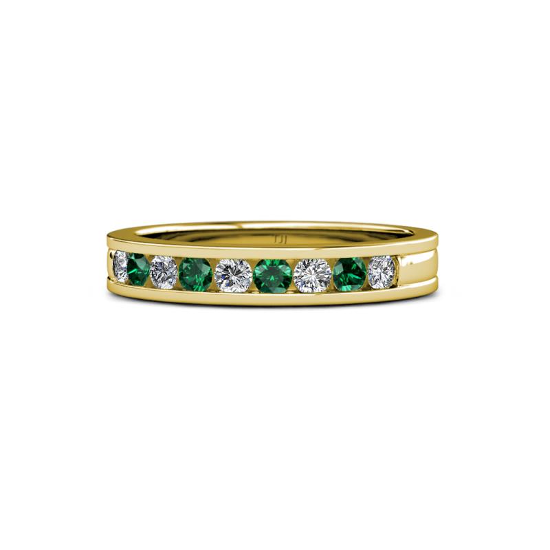 Vanna 2.20 mm Emerald and Diamond 9 Stone Wedding Band 