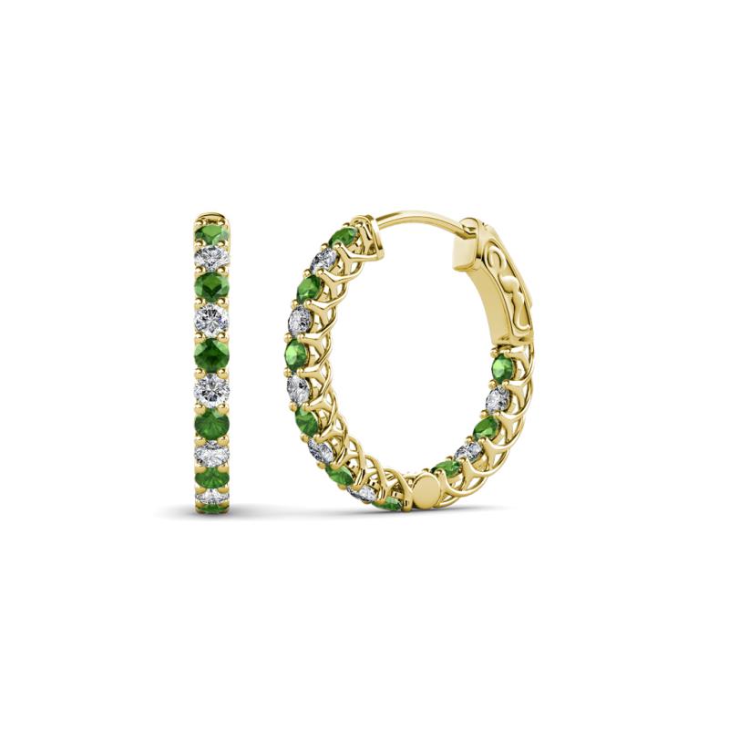 Amara Green Garnet and Diamond Hoop Earrings 