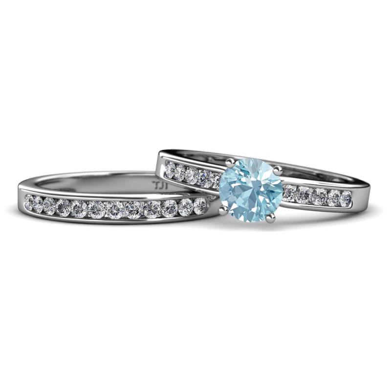Enya Classic Aquamarine and Diamond Bridal Set Ring 