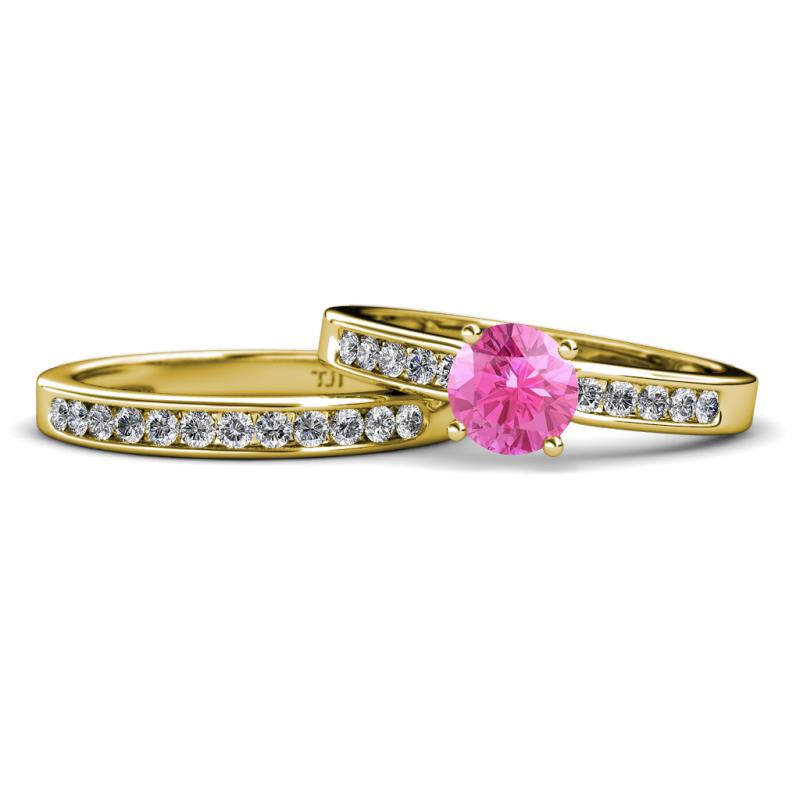 Enya Classic Pink Sapphire and Diamond Bridal Set Ring 