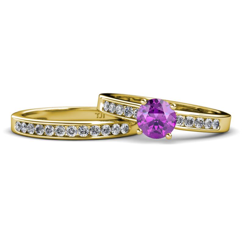 Enya Classic Amethyst and Diamond Bridal Set Ring 