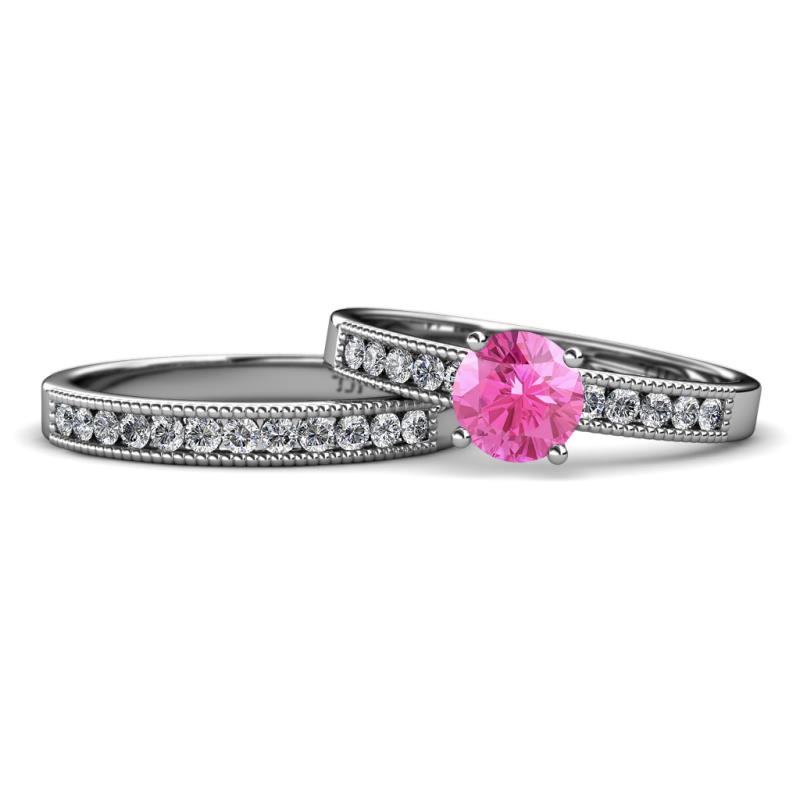 Ronia Classic Pink Sapphire and Diamond Bridal Set Ring 