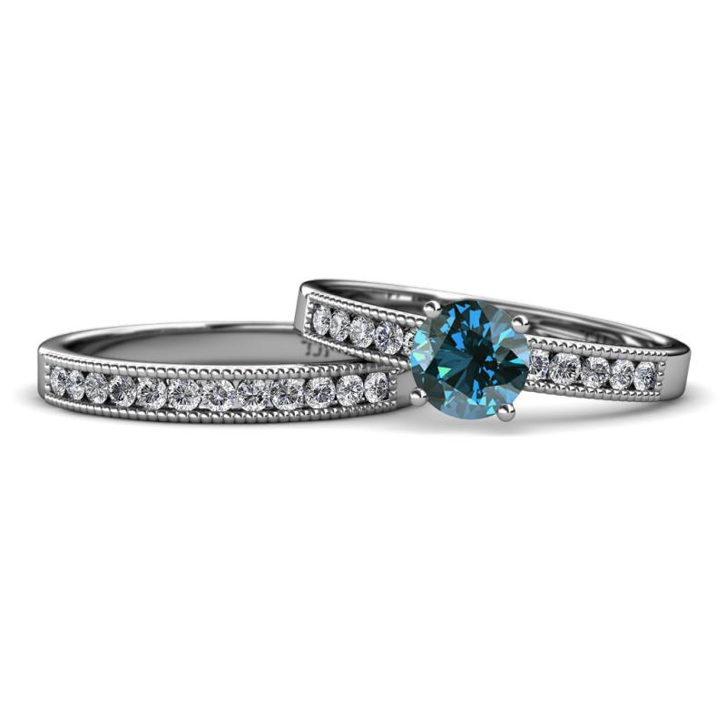 Ronia Classic Blue and White Diamond Bridal Set Ring 