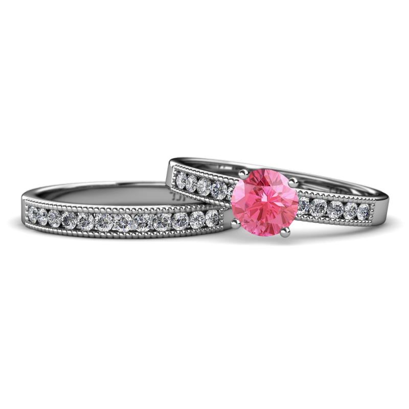 Ronia Classic Pink Tourmaline and Diamond Bridal Set Ring 