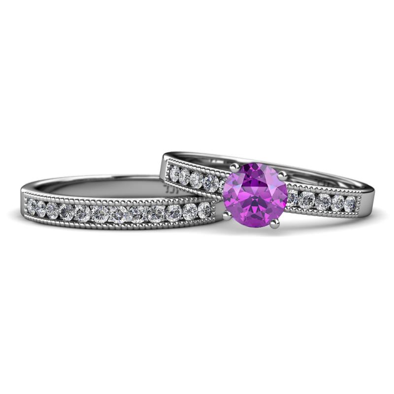 Ronia Classic Amethyst and Diamond Bridal Set Ring 
