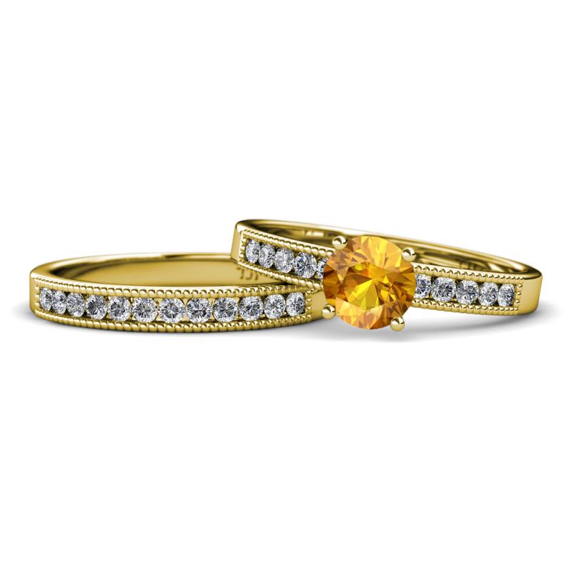 Ronia Classic Citrine and Diamond Bridal Set Ring 