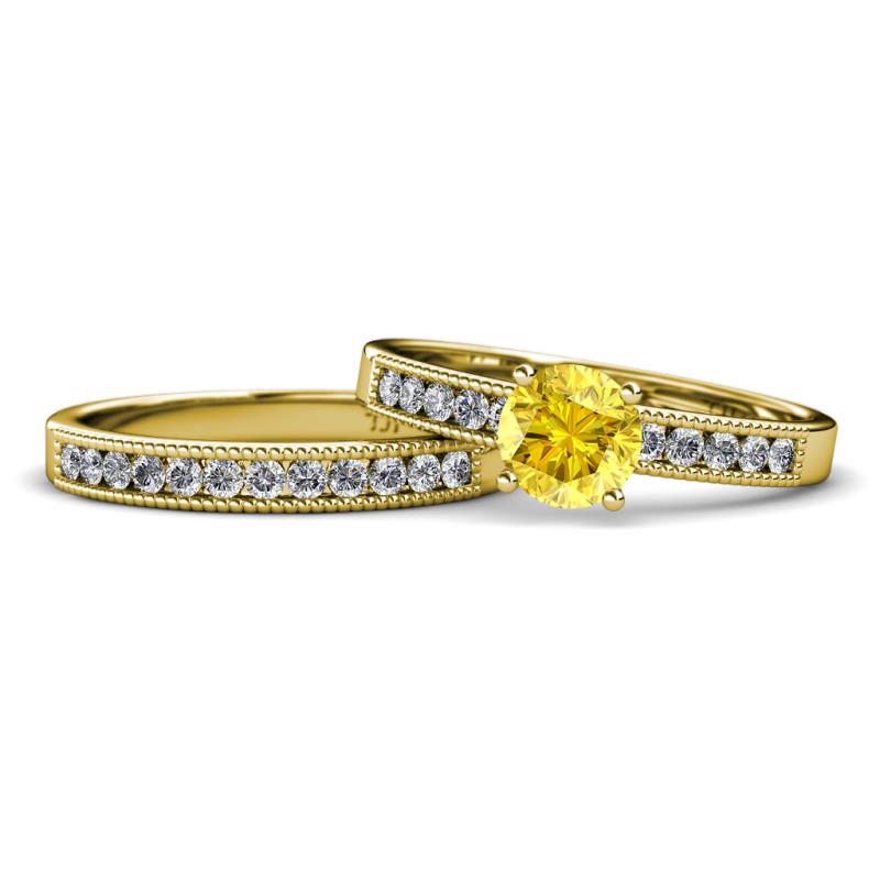 Ronia Classic Yellow Sapphire and Diamond Bridal Set Ring 