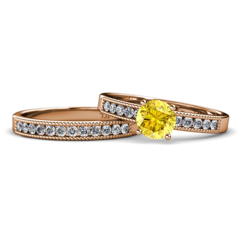 Ronia Classic Yellow Sapphire and Diamond Bridal Set Ring 