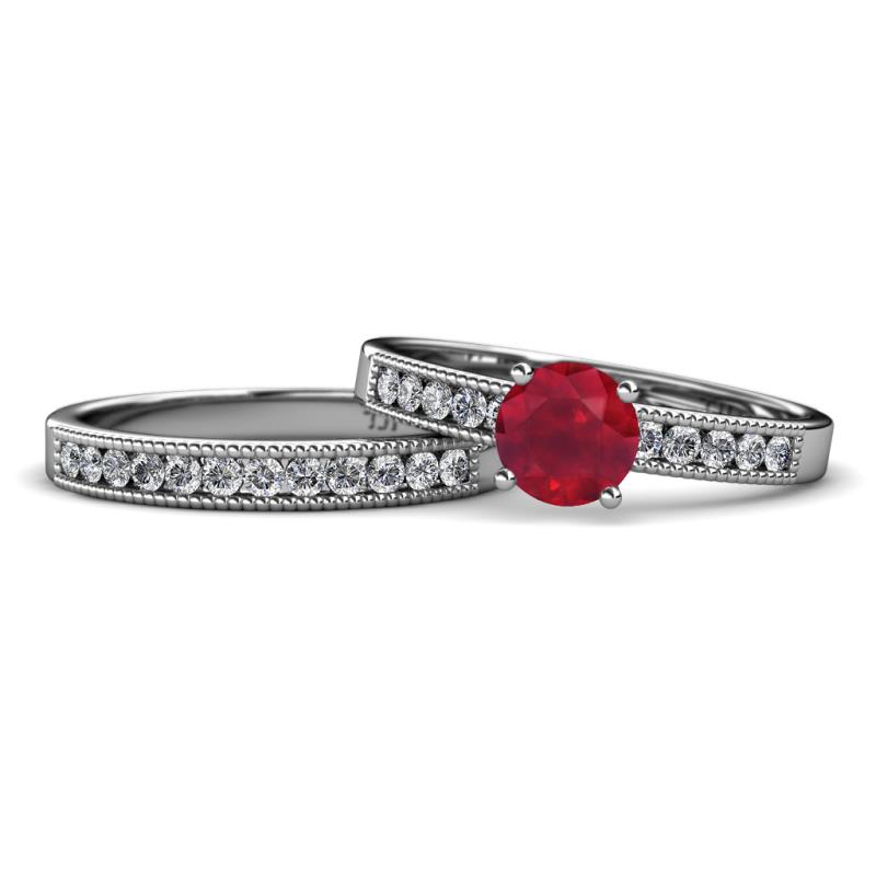 Ronia Classic Ruby and Diamond Bridal Set Ring 