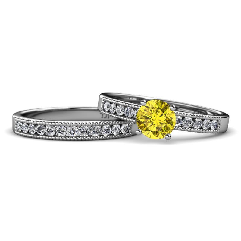 Ronia Classic Yellow and White Diamond Bridal Set Ring 