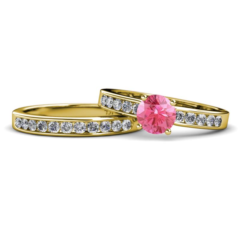 Enya Classic Pink Tourmaline and Diamond Bridal Set Ring 