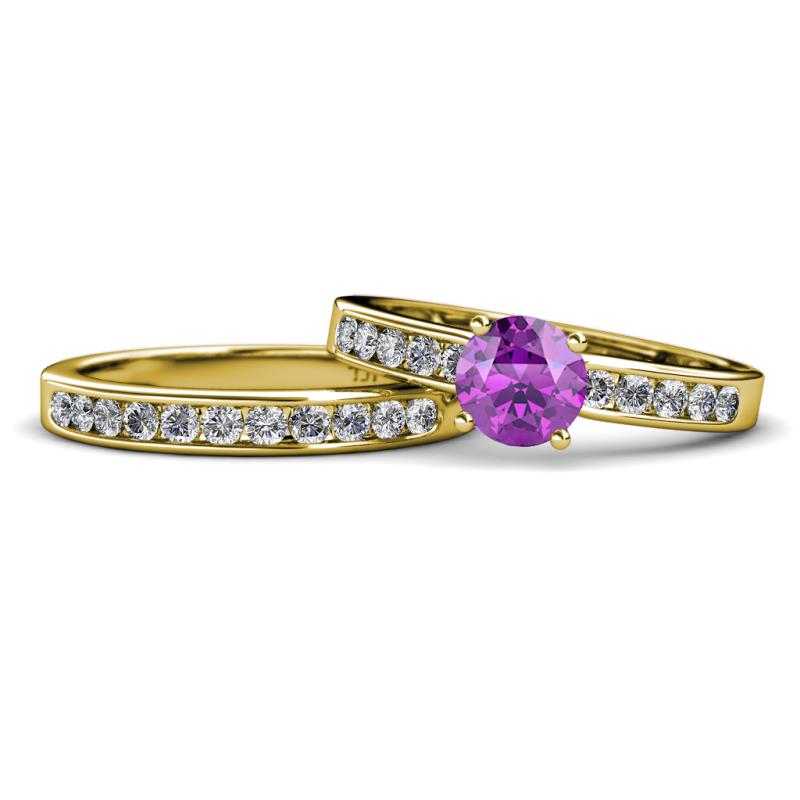 Enya Classic Amethyst and Diamond Bridal Set Ring 
