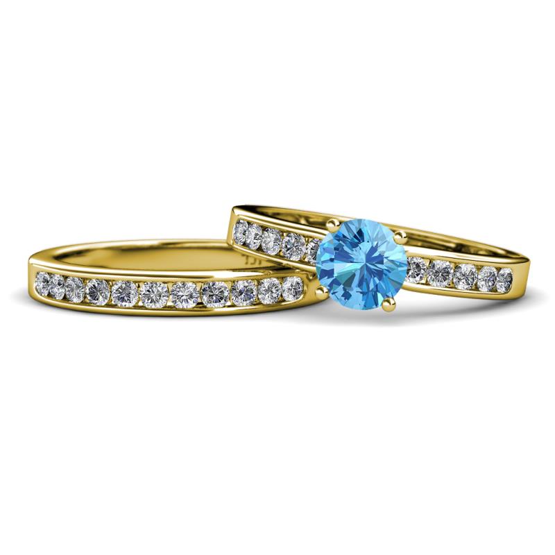 Enya Classic Blue Topaz and Diamond Bridal Set Ring 