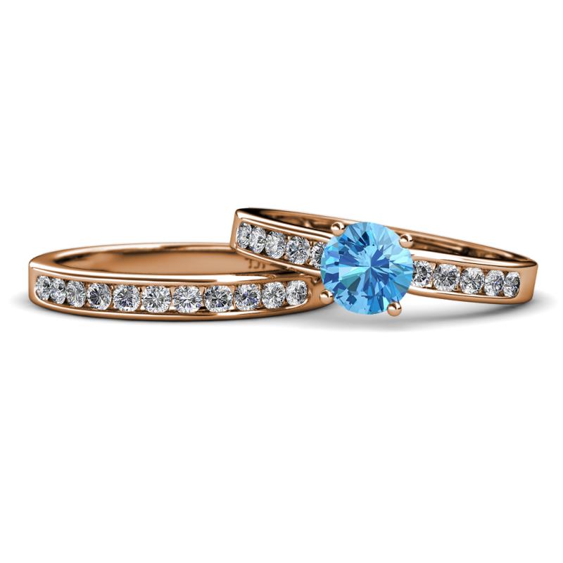 Enya Classic Blue Topaz and Diamond Bridal Set Ring 