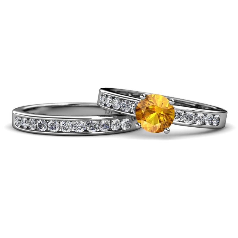 Enya Classic Citrine and Diamond Bridal Set Ring 