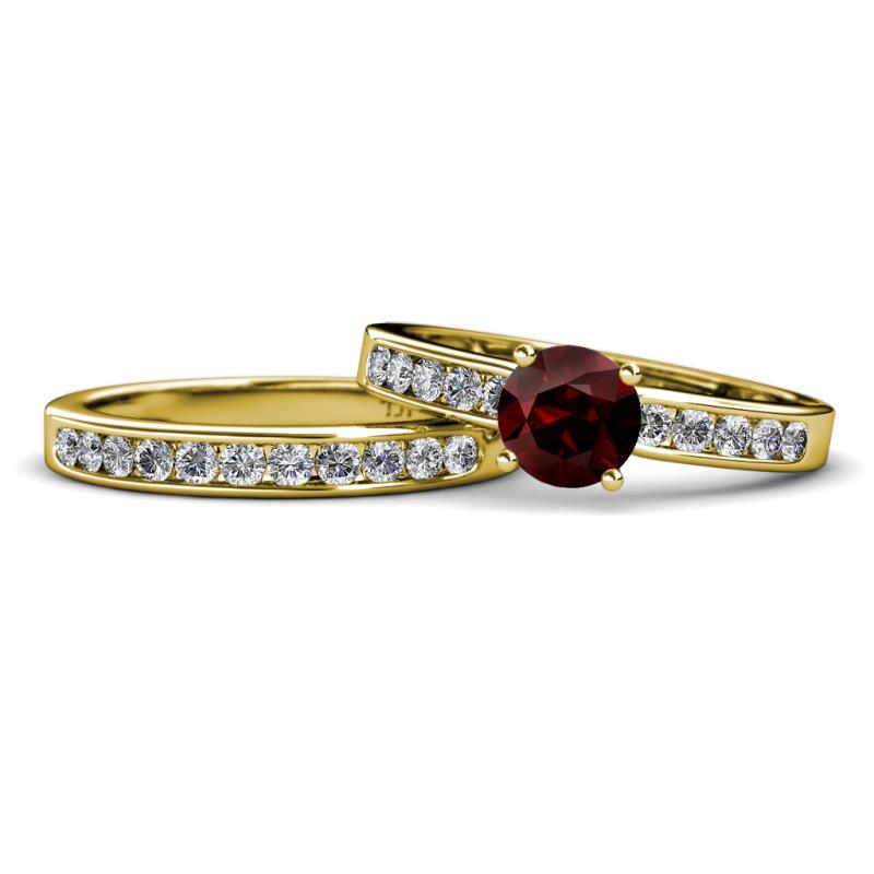 Enya Classic Red Garnet and Diamond Bridal Set Ring 