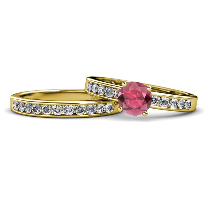 Enya Classic Rhodolite Garnet and Diamond Bridal Set Ring 