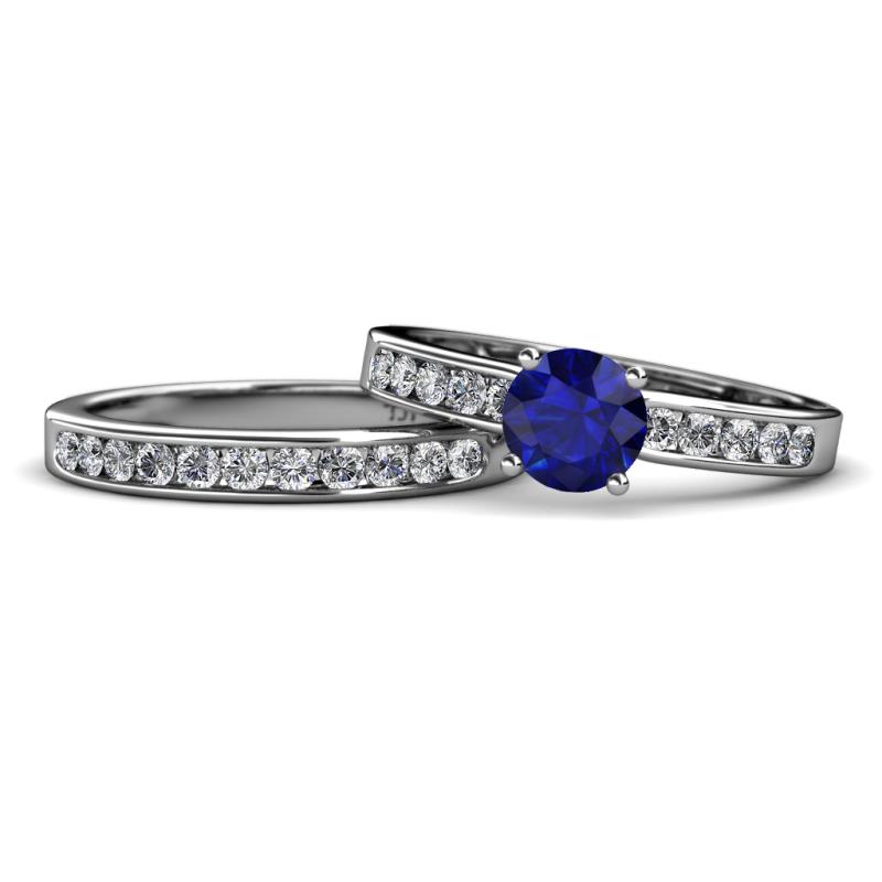Enya Classic Blue Sapphire and Diamond Bridal Set Ring 