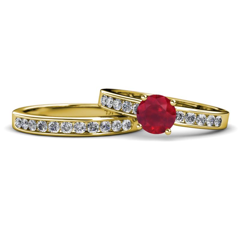 Enya Classic Ruby and Diamond Bridal Set Ring 
