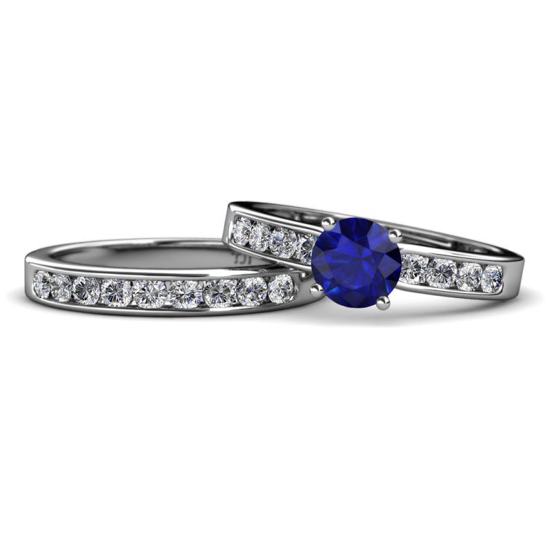 Enya Classic Blue Sapphire and Diamond Bridal Set Ring 