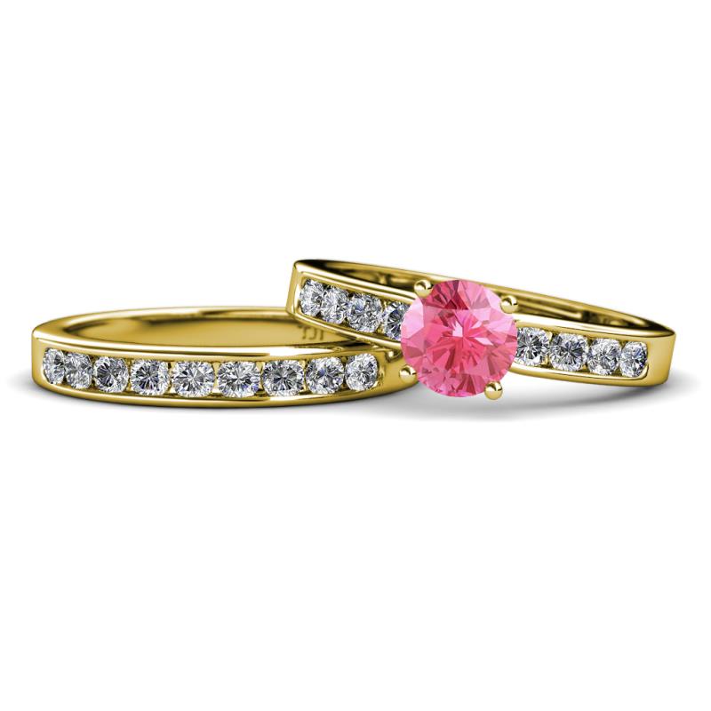 Enya Classic Pink Tourmaline and Diamond Bridal Set Ring 