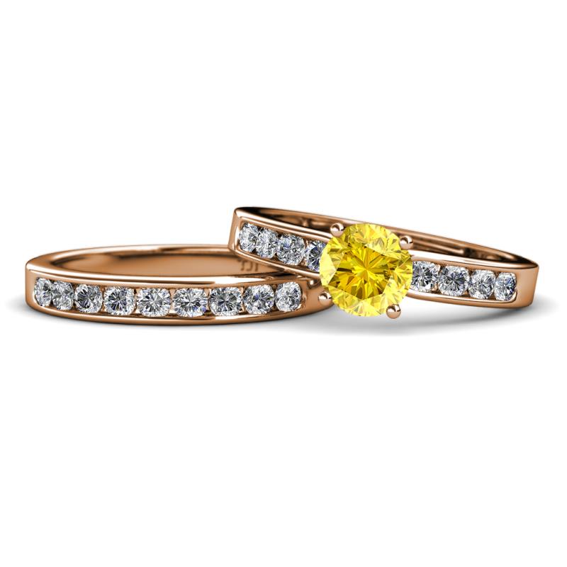 Enya Classic Yellow Sapphire and Diamond Bridal Set Ring 