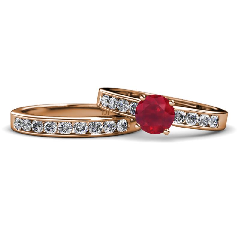 Enya Classic Ruby and Diamond Bridal Set Ring 