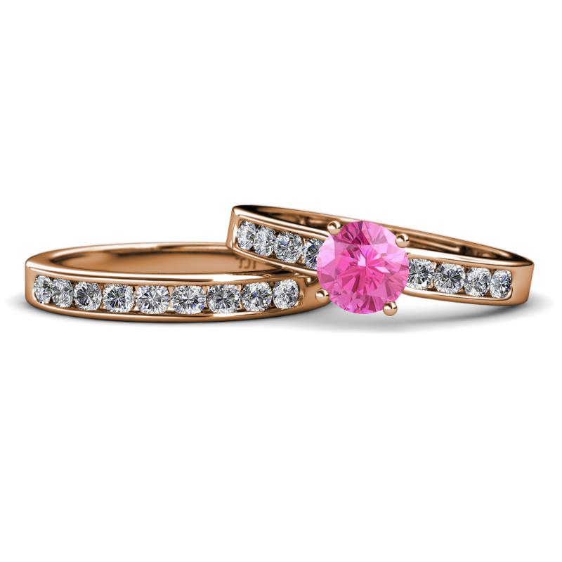 Enya Classic Pink Sapphire and Diamond Bridal Set Ring 