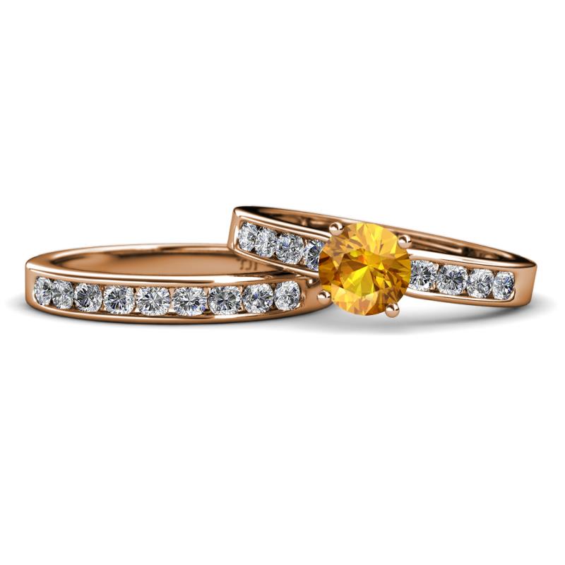 Enya Classic Citrine and Diamond Bridal Set Ring 