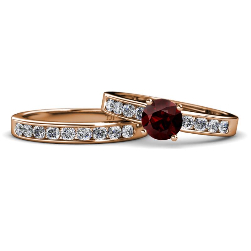 Enya Classic Red Garnet and Diamond Bridal Set Ring 