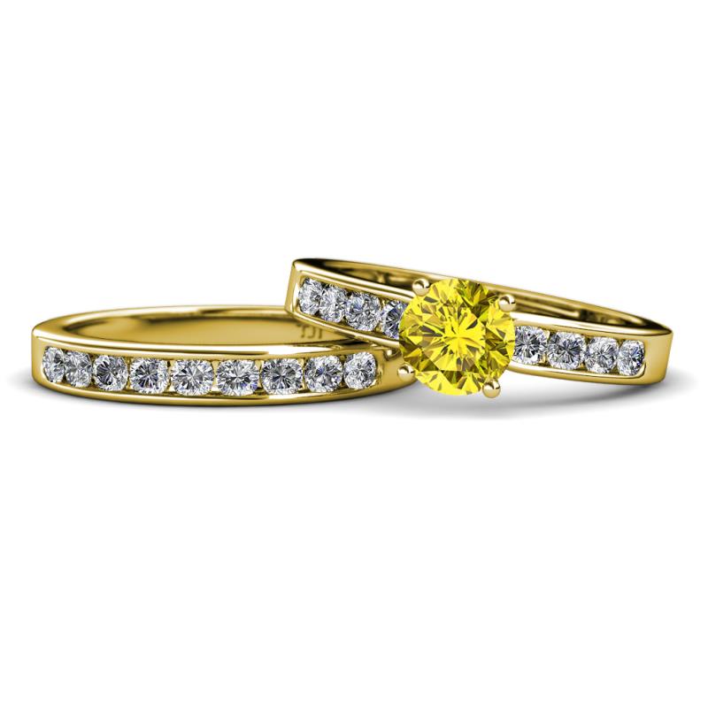 Enya Classic Yellow and White Diamond Bridal Set Ring 