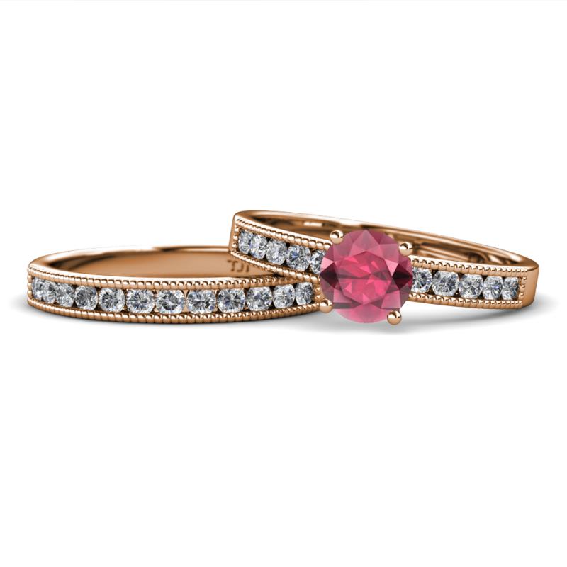 Ronia Classic Rhodolite Garnet and Diamond Bridal Set Ring 
