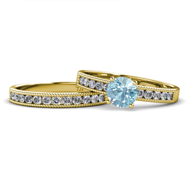 Ronia Classic Aquamarine and Diamond Bridal Set Ring 