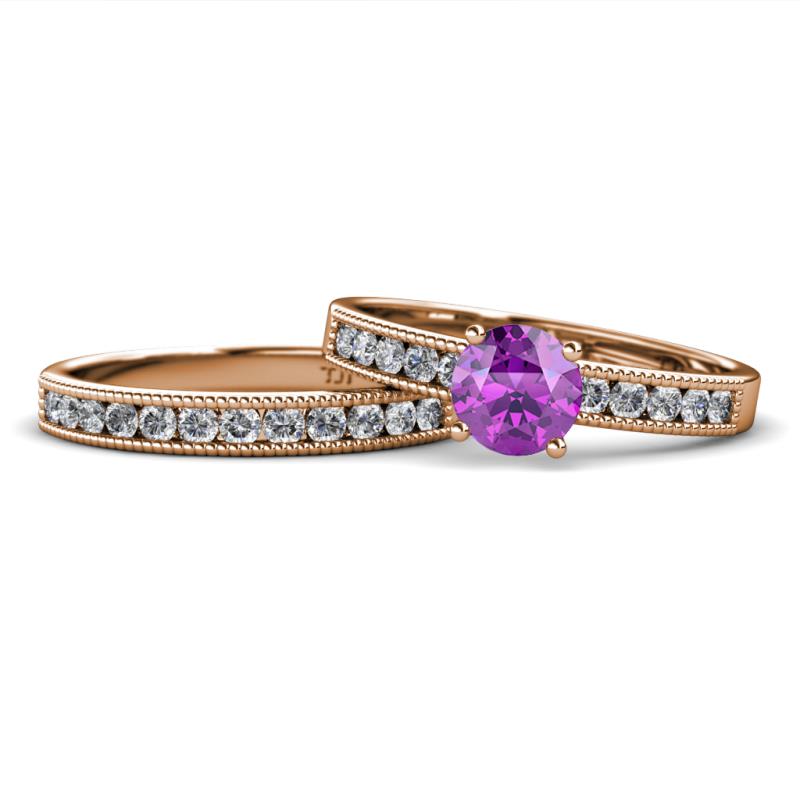 Ronia Classic Amethyst and Diamond Bridal Set Ring 