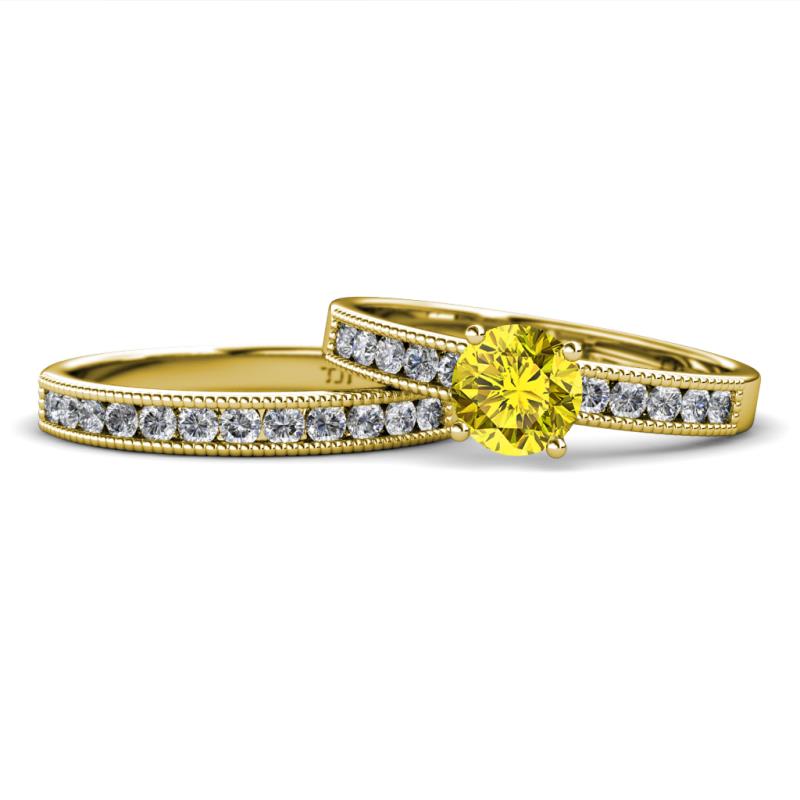 Ronia Classic Yellow and White Diamond Bridal Set Ring 