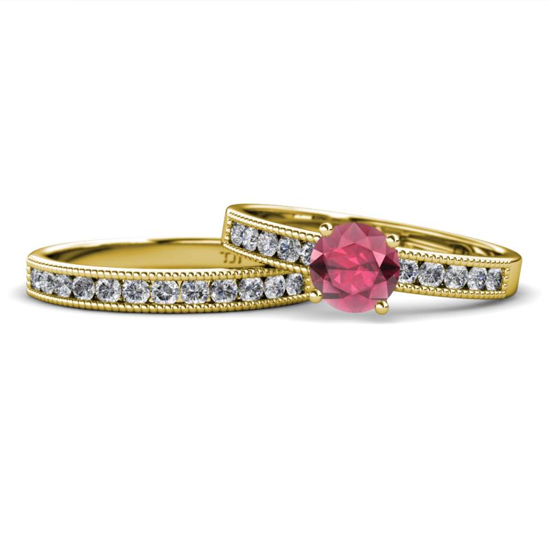 Ronia Classic Rhodolite Garnet and Diamond Bridal Set Ring 